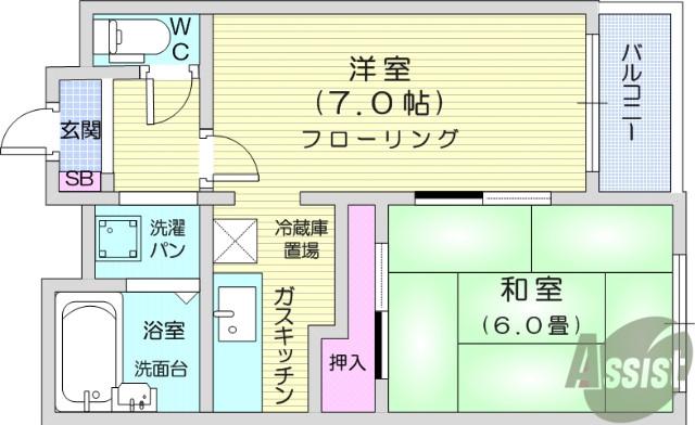 プランドビル木町(2K/1階)の間取り写真