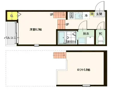 ハーモニーテラス八本松(1K/2階)の間取り写真