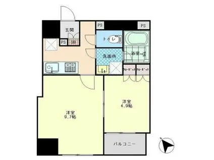 プレール・ドゥーク八丁堀(1LDK/2階)の間取り写真