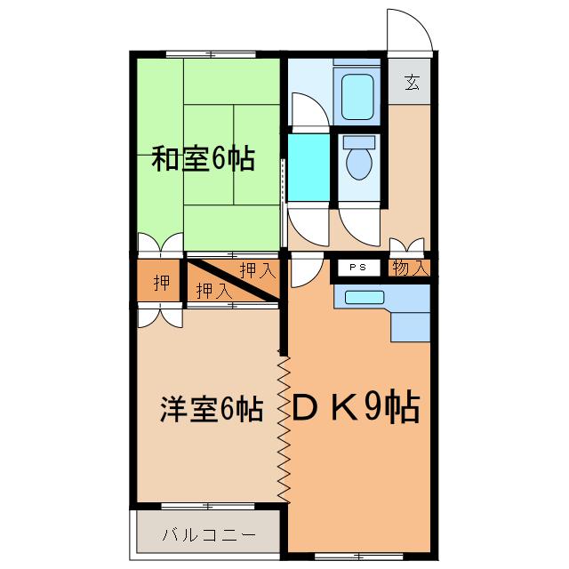 グリーンパークハイツ(2DK/1階)の間取り写真
