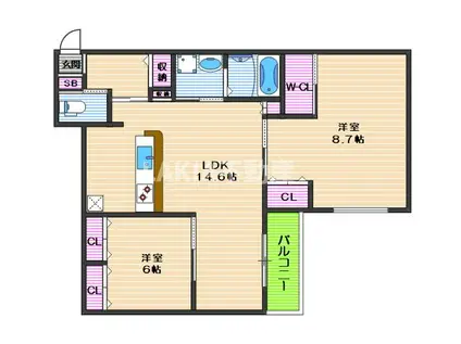 ユーパレス桑津(2LDK/1階)の間取り写真