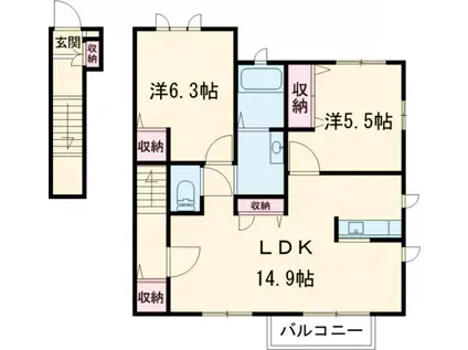 カーサ ヴェルデ(2LDK/2階)の間取り写真