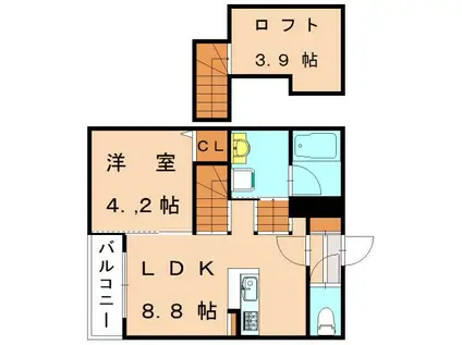 REALES手光南(1LDK/2階)の間取り写真