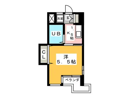 モンシェール岸谷(1K/2階)の間取り写真