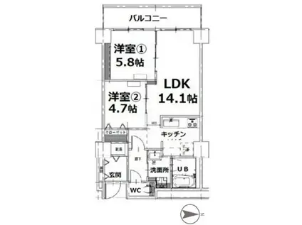 シティコート目黒(2LDK/4階)の間取り写真