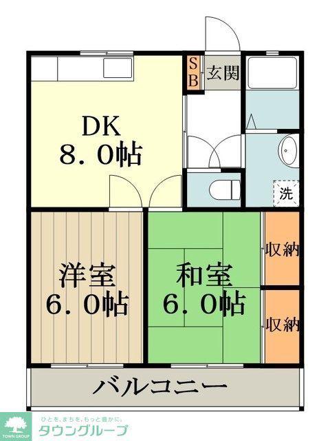キャッスル武蔵野(2DK/1階)の間取り写真