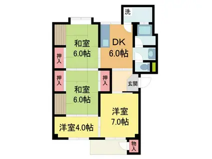 阪急今津線 宝塚南口駅 徒歩11分 8階建 築59年(4DK/3階)の間取り写真