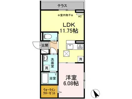 ティーケーエム2(1LDK/1階)の間取り写真