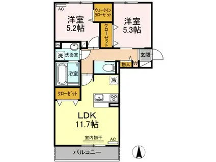 ヴィクトワール健軍(2LDK/1階)の間取り写真