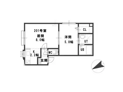 ルミエール栄通10(1LDK/2階)の間取り写真