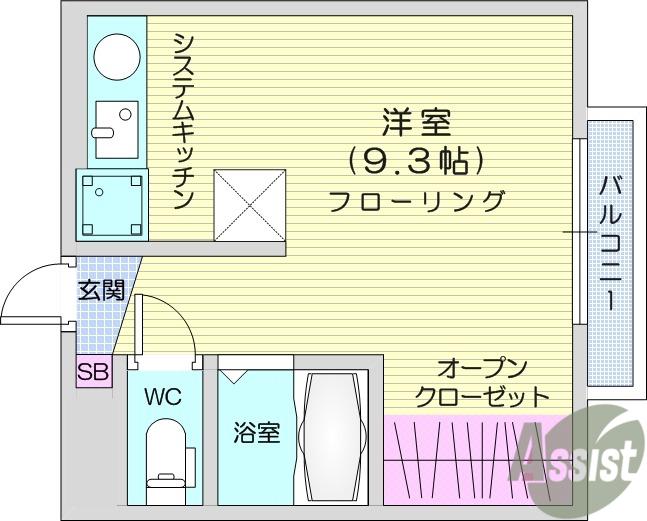 キャトル八乙女(ワンルーム/1階)の間取り写真