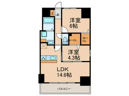 ル・シエール清水(2LDK/9階)の間取り写真