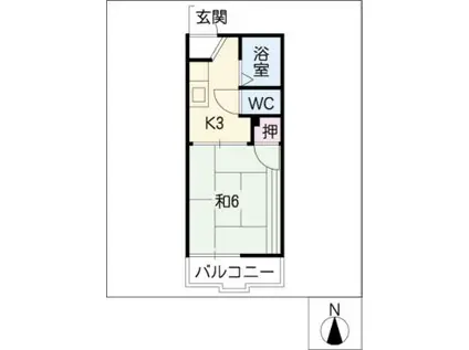 グリンピアB(1K/2階)の間取り写真