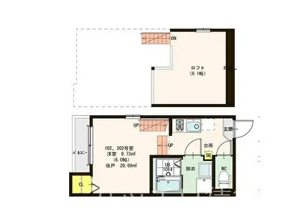 アイノス笹原(1K/2階)の間取り写真