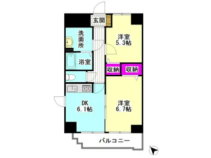 プラムサイドフレグラントハウス(2DK/8階)の間取り写真