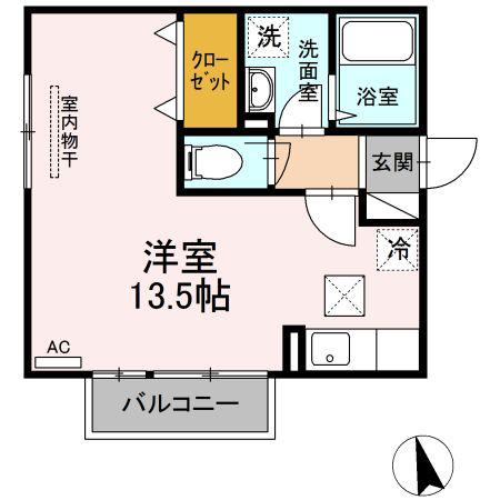 MIUMU A棟(ワンルーム/1階)の間取り写真