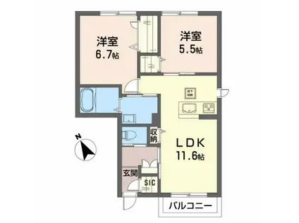 ヘリオス IA(2LDK/1階)の間取り写真