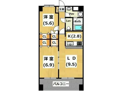 メルヴェーユ(2LDK/4階)の間取り写真