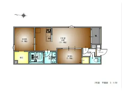 REGALESTラヴ守山(2LDK/2階)の間取り写真