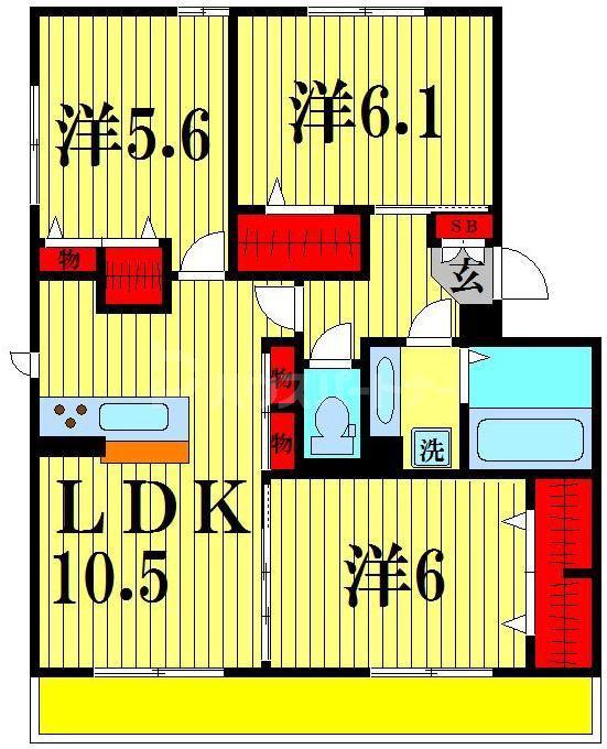 メルヴェイユおおたかの森II(3LDK/2階)の間取り写真
