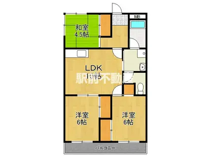 伊勢町ハイツB(3LDK/2階)の間取り写真
