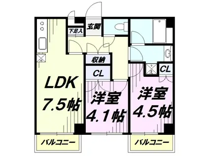 イーストビー国立(2LDK/4階)の間取り写真