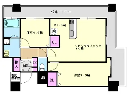 小倉D.C.タワー(2LDK/9階)の間取り写真