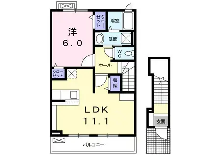 メゾン・ソレイユB 富田(1LDK/2階)の間取り写真