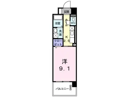 ニューカレント(1K/2階)の間取り写真