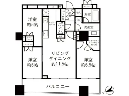 パークシティ大崎 ザ レジデンス(3LDK/11階)の間取り写真