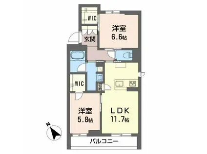 LULUBISIII美田園(2LDK/1階)の間取り写真