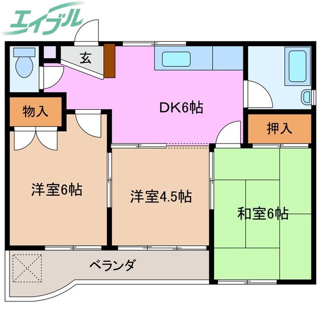カーサバレンシアときわ(3DK/1階)の間取り写真