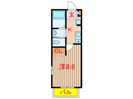 キャメル二和向台A棟(1K/2階)の間取り写真