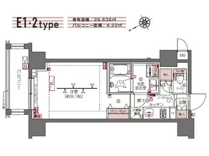 ZOOM白金高輪(1K/6階)の間取り写真