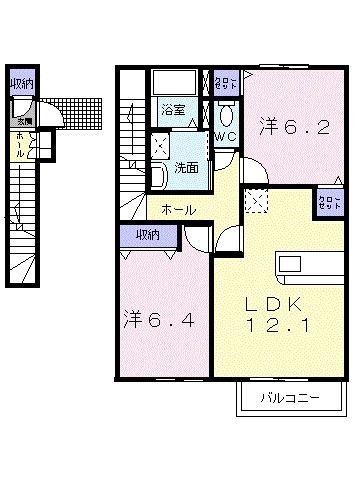 カーサイリーデ(2LDK/2階)の間取り写真
