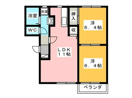 WHITE WOOD AB(2LDK/2階)の間取り写真