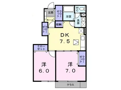 リリー・オブ・ザ・ヴァリー(2DK/1階)の間取り写真