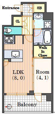 クリスタルエグゼ南堀江(1LDK/2階)の間取り写真