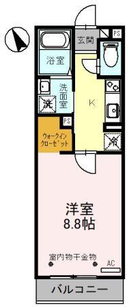 ハイエストヒル B棟(1K/2階)の間取り写真