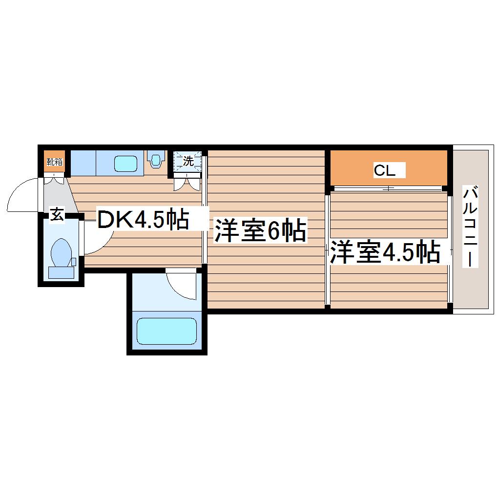 シャングリラ小田原(2DK/4階)の間取り写真