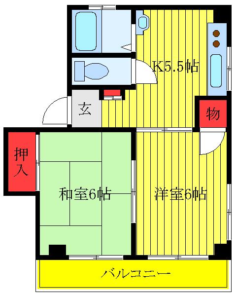 セイホクハイツ(2DK/4階)の間取り写真