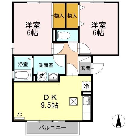 ドストーレスみわB(2DK/1階)の間取り写真