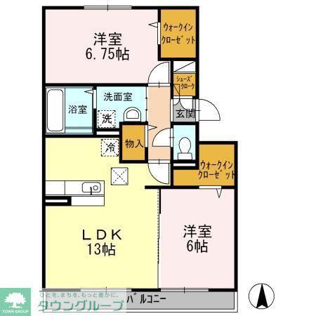パルトネール伊都Ⅱ(2LDK/2階)の間取り写真