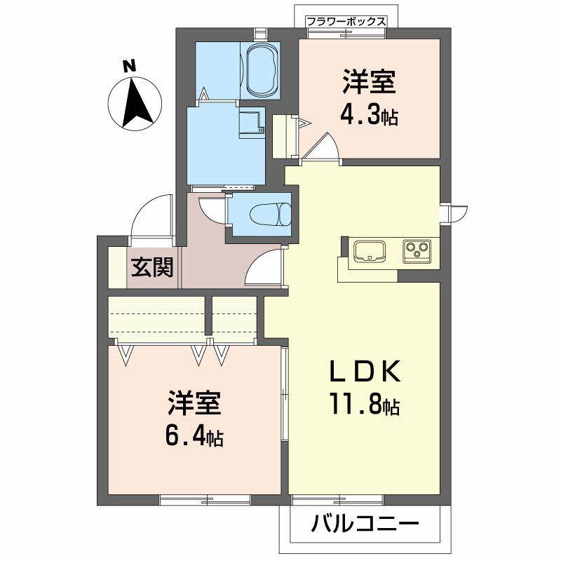 メルベーユサーラA(2LDK/2階)の間取り写真