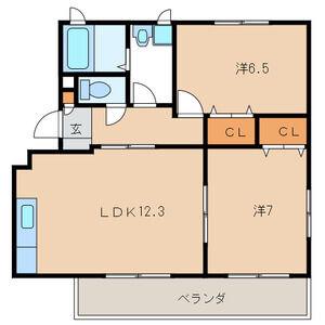 PRIM ROSE(2LDK/2階)の間取り写真