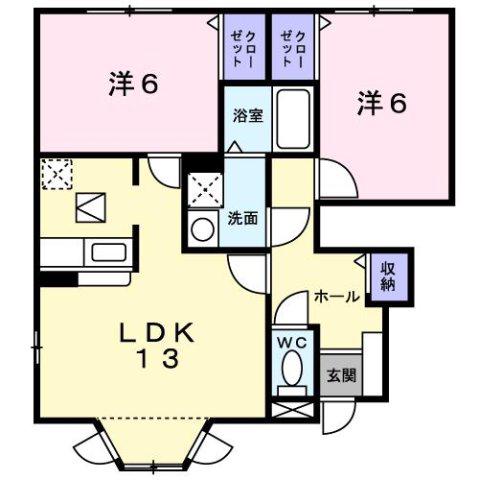 ベルソレイユC(2LDK/1階)の間取り写真