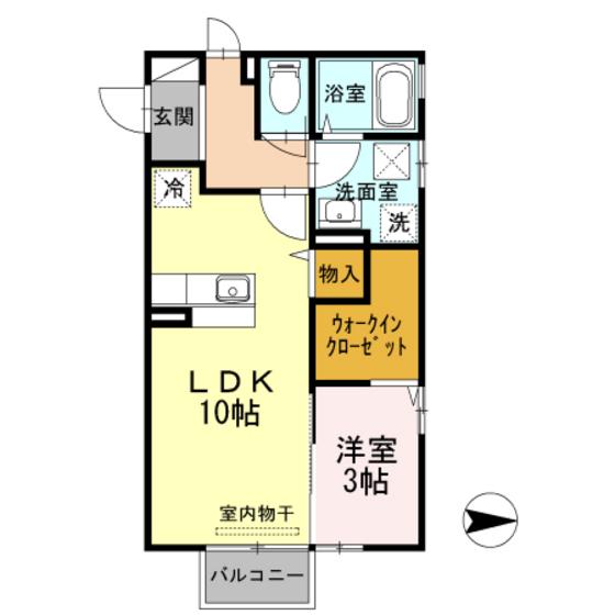 モアナ京田B(1LDK/2階)の間取り写真