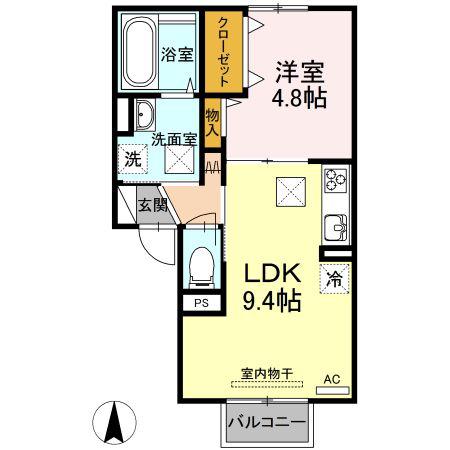 グレイスヴィラ南浜 B棟(1LDK/1階)の間取り写真