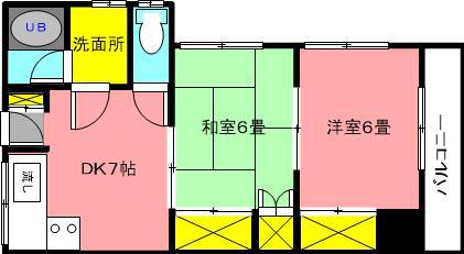 ルミエール三本木(2DK/1階)の間取り写真