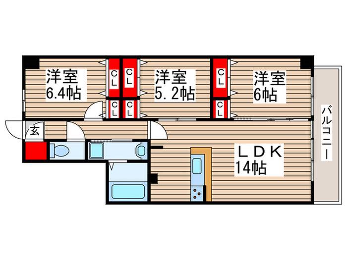 ホビアル・フェンテ(3LDK/3階)の間取り写真